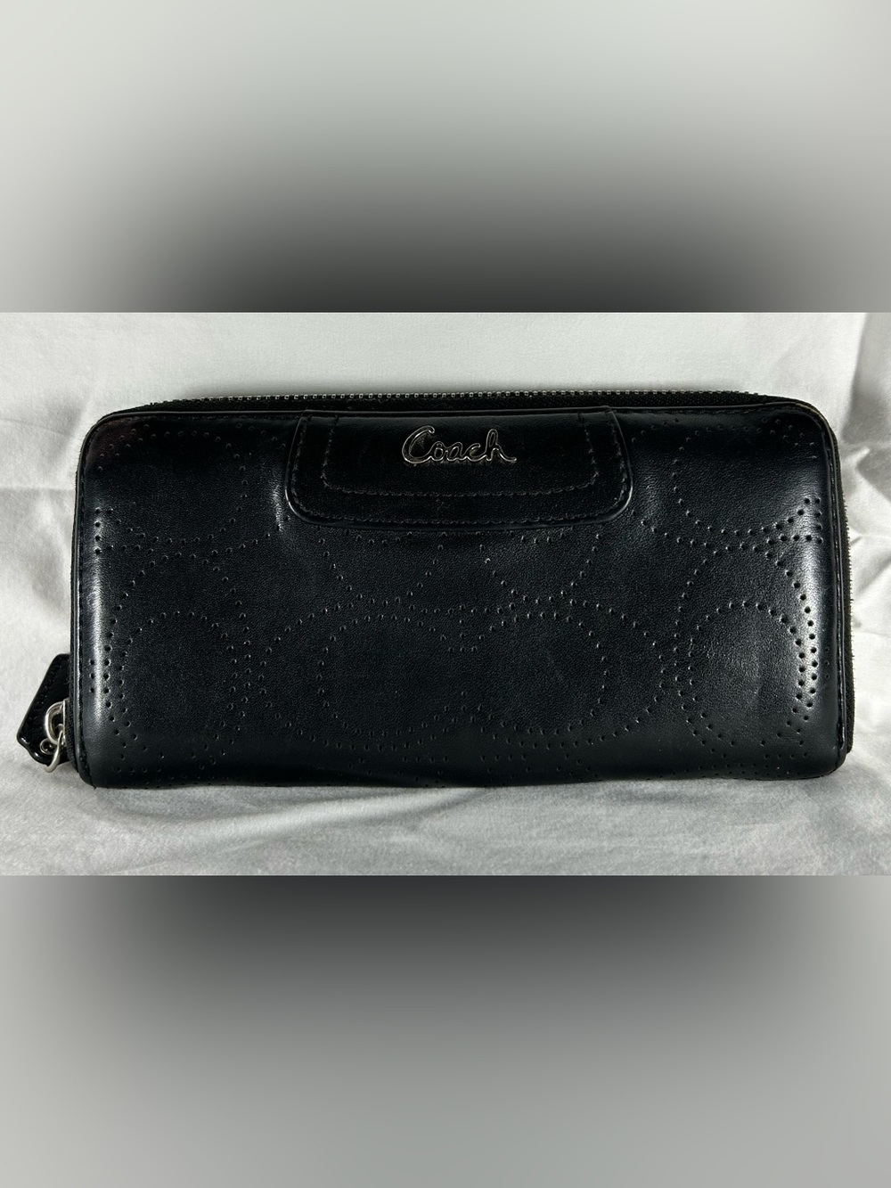 Coach Black Perforated Signature Leather Wallet